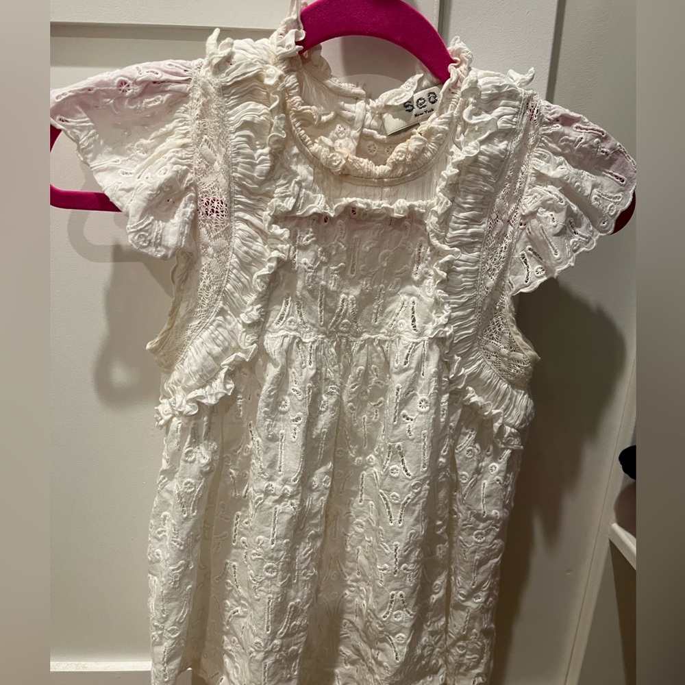 Sea New York white eyelet blouse, loose fitting A-line. Size XS